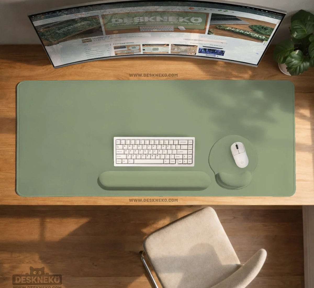 Sage Green Ergonomic Mousepad with Wrist Support for Desk - Deskneko