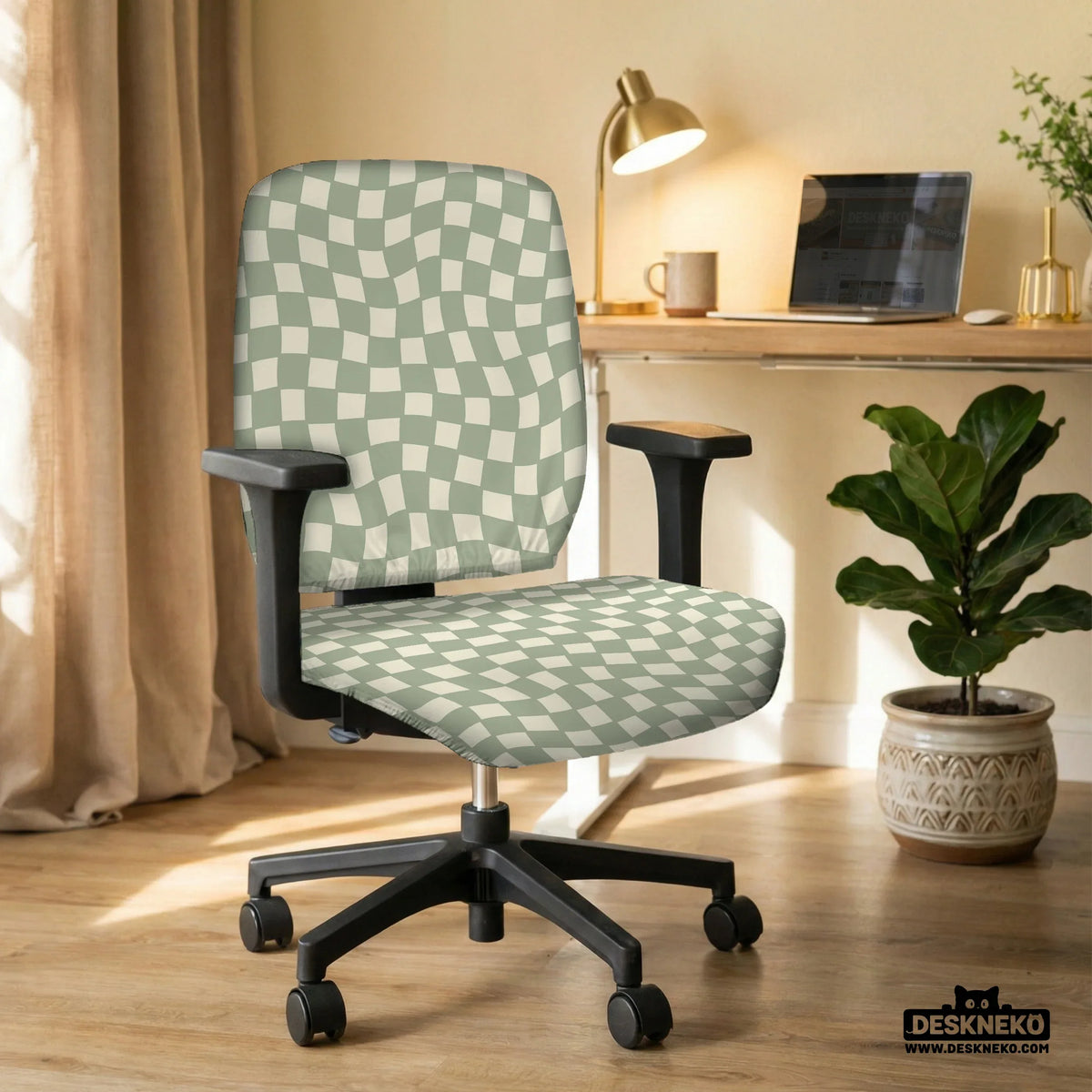 Green Checker Chair Cover - Deskneko