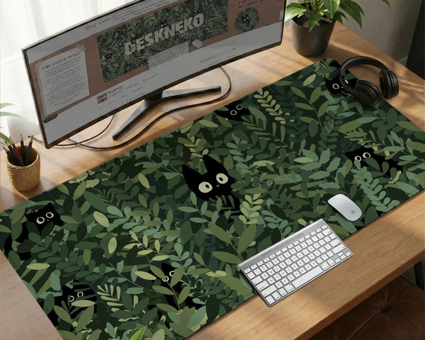 Botanical Cat Ergonomic Mousepad with Wrist Rest for Desk Comfort - Deskneko