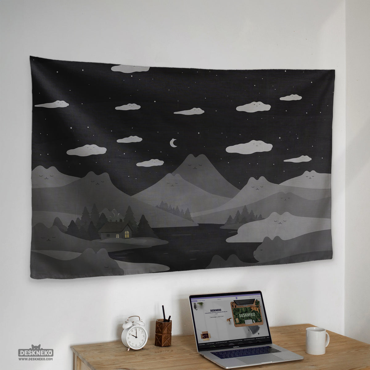 Cute Cat Mountains Wall Tapestry - Wall tapestry - Deskneko - Wall Tapestries