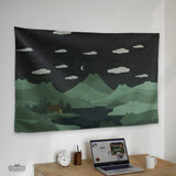 Green Cat Hills Wall Tapestry Cozy Night Landscape - Deskneko