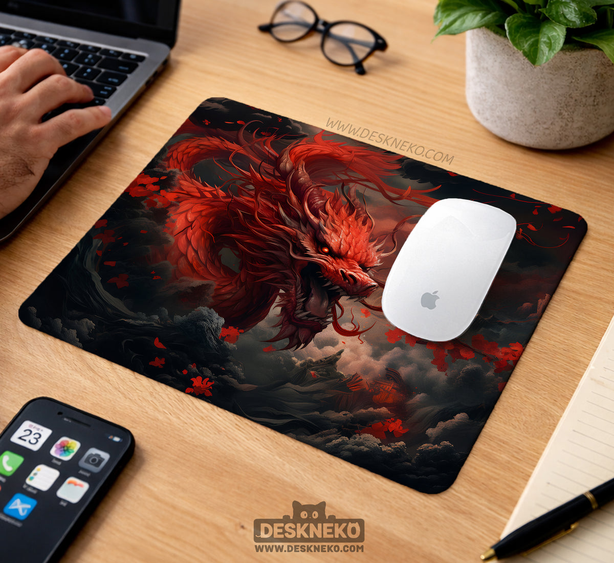 Crimson Red Dragon Desk Mat Mousepad - Desk Mat - Deskneko - Desk Mats & Mousepads