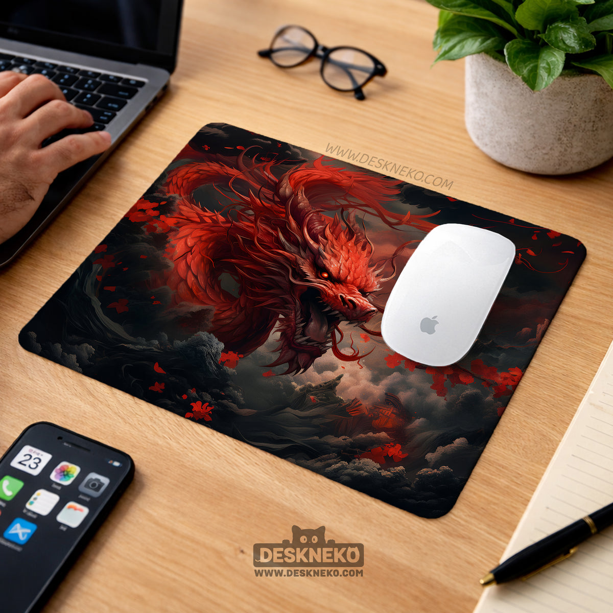 Crimson Red Dragon Desk Mat Mousepad - Desk Mat - Deskneko - Desk Mats & Mousepads