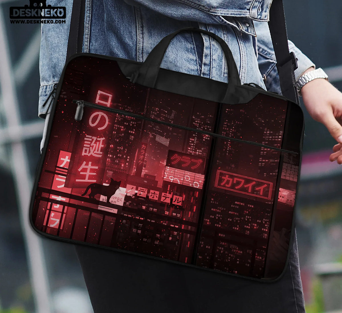 Red Cyberpunk Laptop Sleeve & Bag - Deskneko