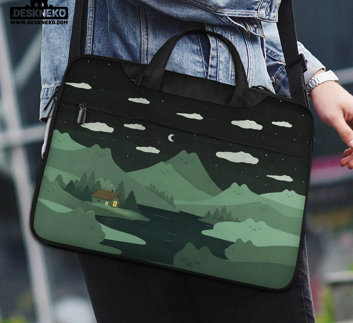 Green Cat Mountains Laptop Sleeve & Bag - Deskneko