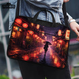 Lofi Anime Laptop Sleeve & Bag Japanese Rainy Street Aesthetic - Deskneko