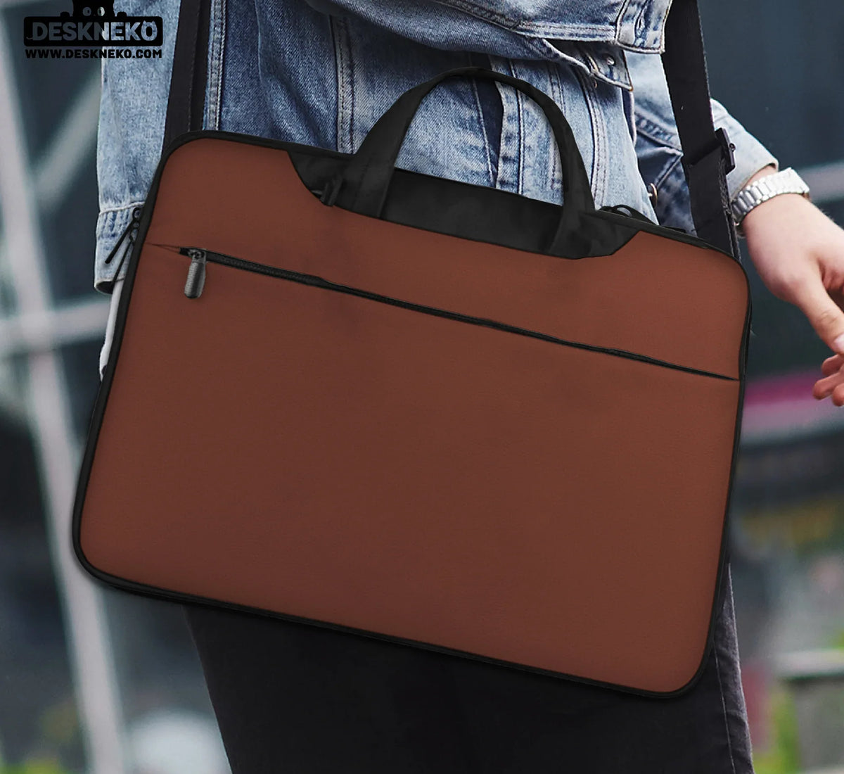 Mahogany Laptop Sleeve & Bag, Minimalist Brown Protective Work Case - Deskneko