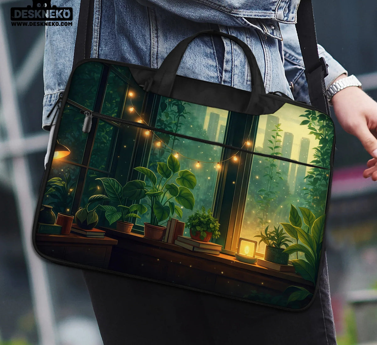 Cozy Green Window Laptop Sleeve & Bag - Deskneko