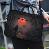 Samurai Red Moon Laptop Sleeve & Bag with Handle and Shoulder Strap - Deskneko