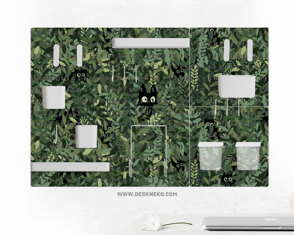 Botanical Cat Desk Pegboard Organizer, Forest Green Workspace Storage - Deskneko