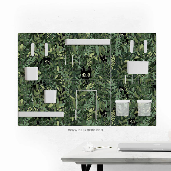 Botanical Cat Desk Pegboard Organizer, Forest Green Workspace Storage - Deskneko