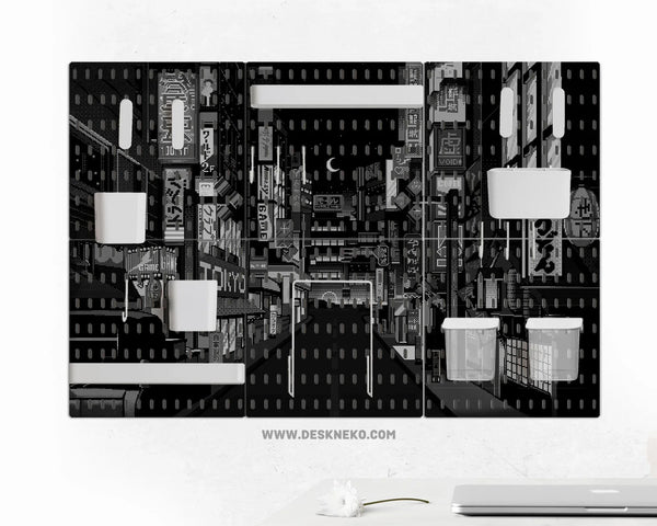 Tokyo Night Pixel Pegboard Organizer, Cyberpunk Wall Storage - Deskneko