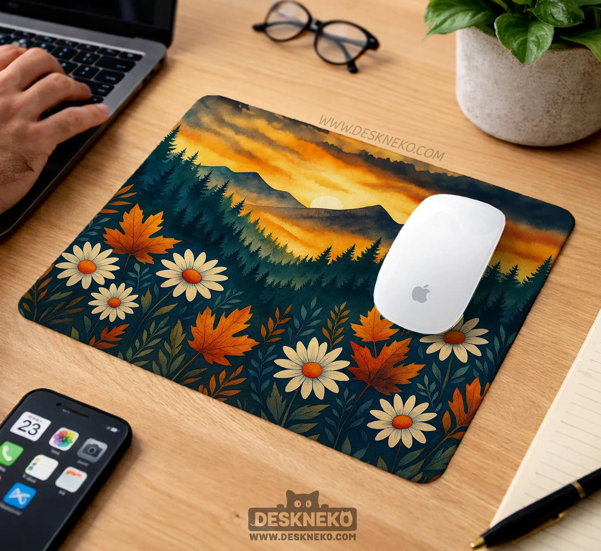 Sunset Forest Mountain Desk Mat - Deskneko