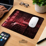Red Cyberpunk Tokyo Cat Desk Mat - Deskneko