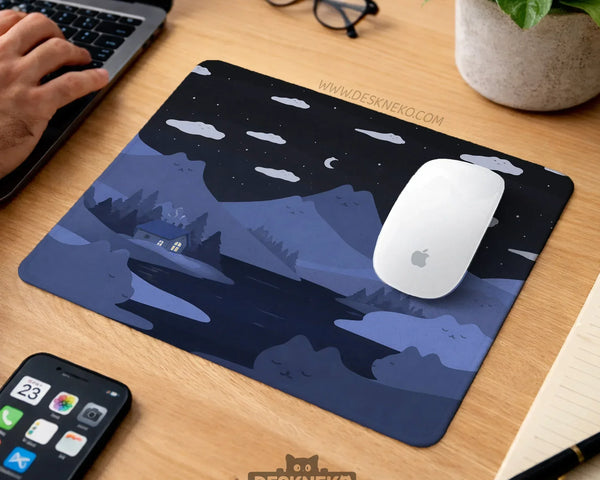 Navy Blue Mousepad Wrist Rest With Cat Shaped Hills - Deskneko