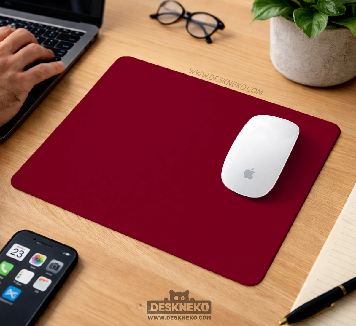 Burgundy Desk Mat for Gaming and Office Desks | Premium Mousepad - Deskneko