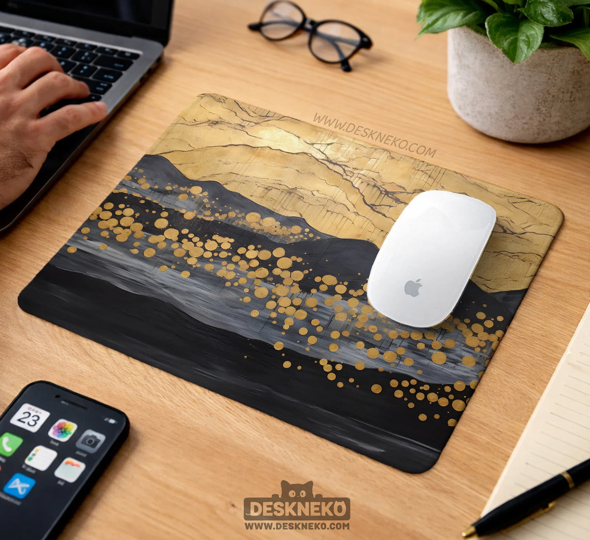 Black Gold Abstract Mountain Desk Mat & Mousepad - Deskneko