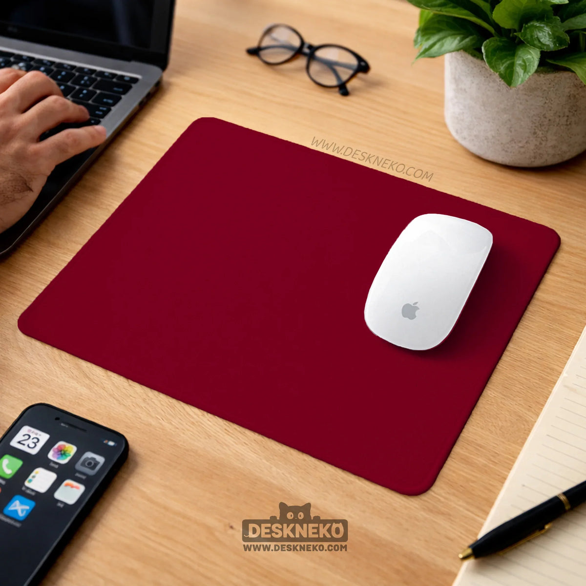 Burgundy Desk Mat for Gaming and Office Desks | Premium Mousepad - Deskneko