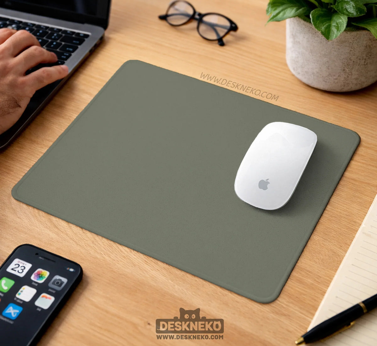 Eucalyptus Sage Desk Mat, Minimalist Extended Mousepad, Waterproof - Deskneko
