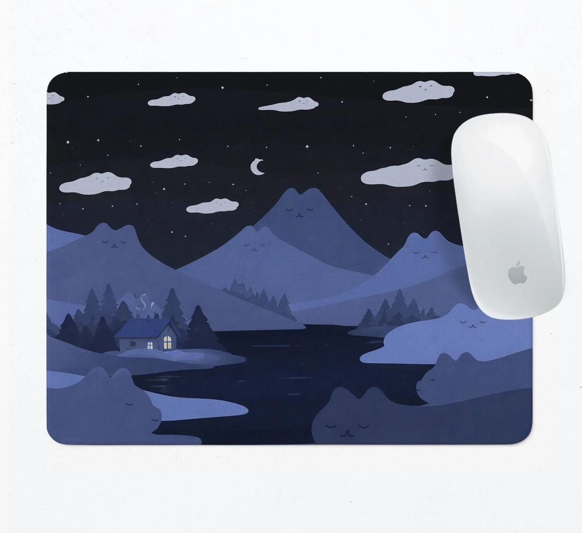 Navy Blue Mousepad With Cat Shaped Hills - Deskneko