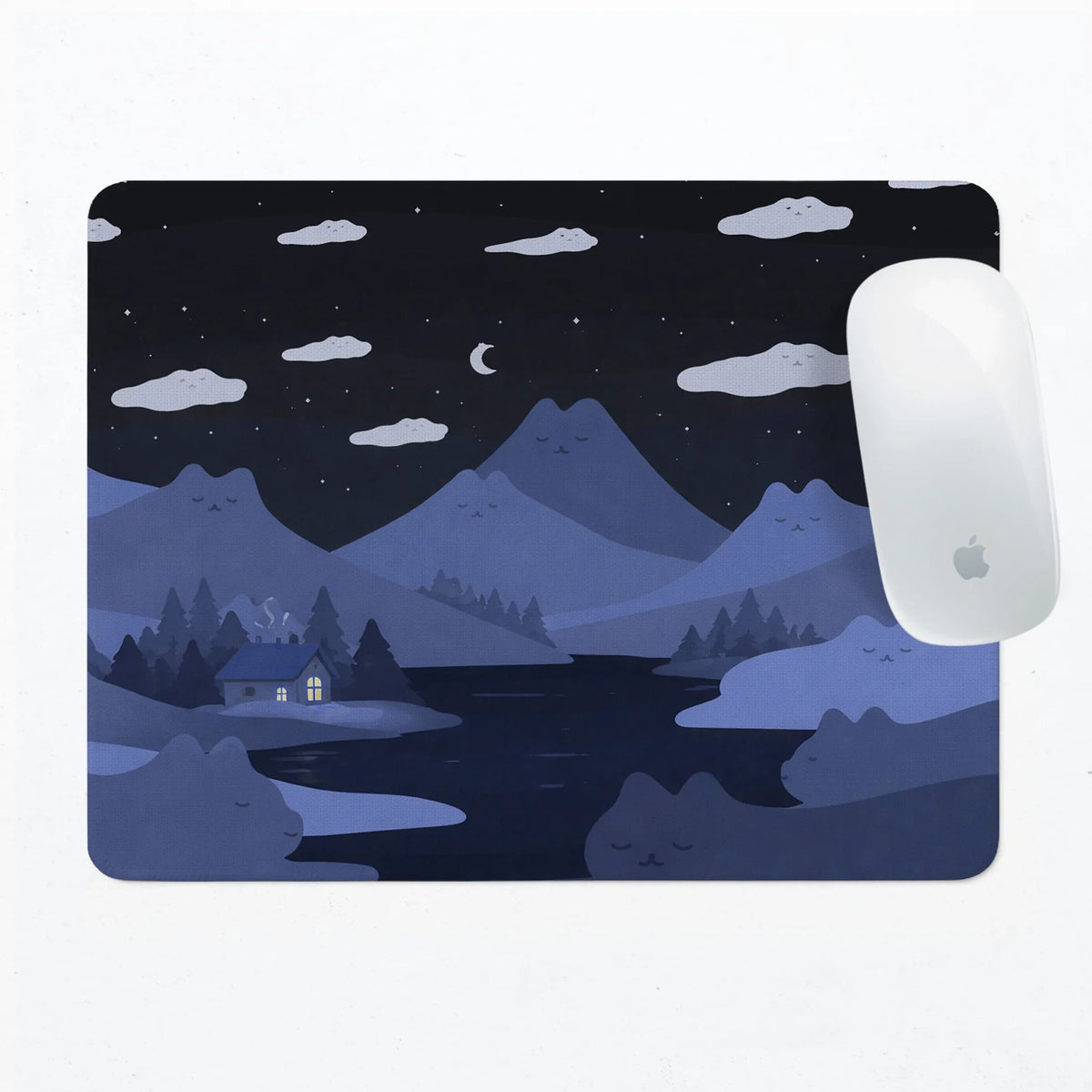 Navy Blue Mousepad With Cat Shaped Hills - Deskneko