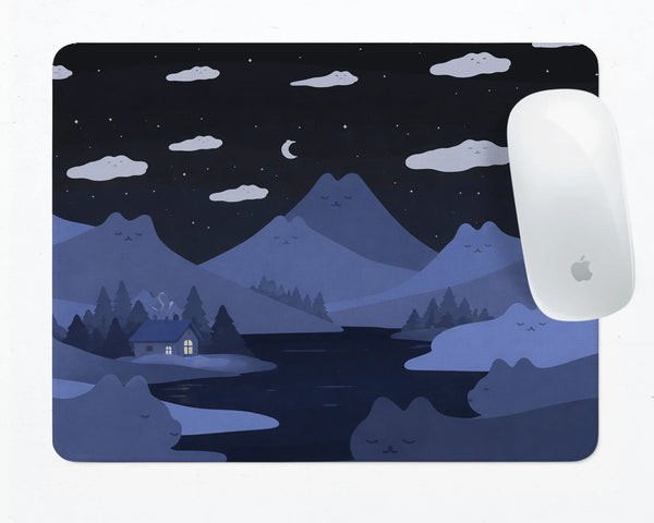 Navy Blue Mousepad With Cat Shaped Hills - Deskneko