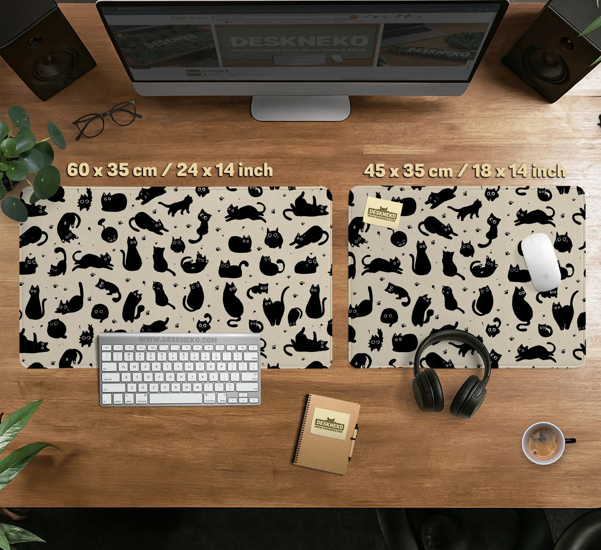 Black Cat Desk Mat, Cute XL Mousepad for Cozy Office and Gaming Setup - Deskneko
