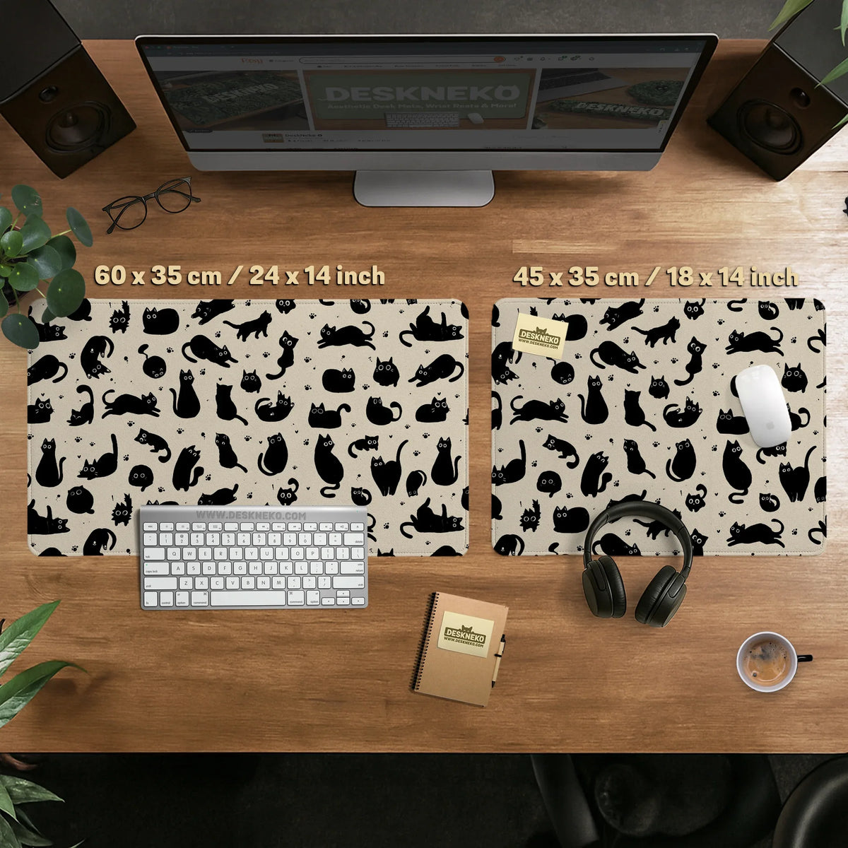 Black Cat Desk Mat, Cute XL Mousepad for Cozy Office and Gaming Setup - Deskneko
