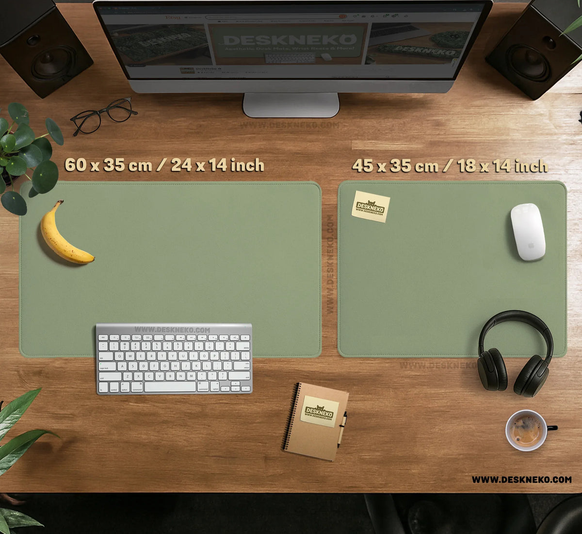 Sage Green Desk Mat XXL Extended Mousepad for Office and Gaming - Deskneko
