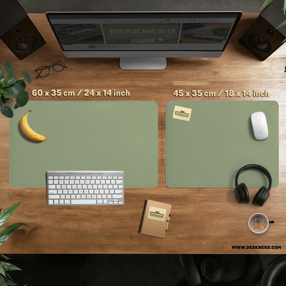 Sage Green Desk Mat XXL Extended Mousepad for Office and Gaming - Deskneko