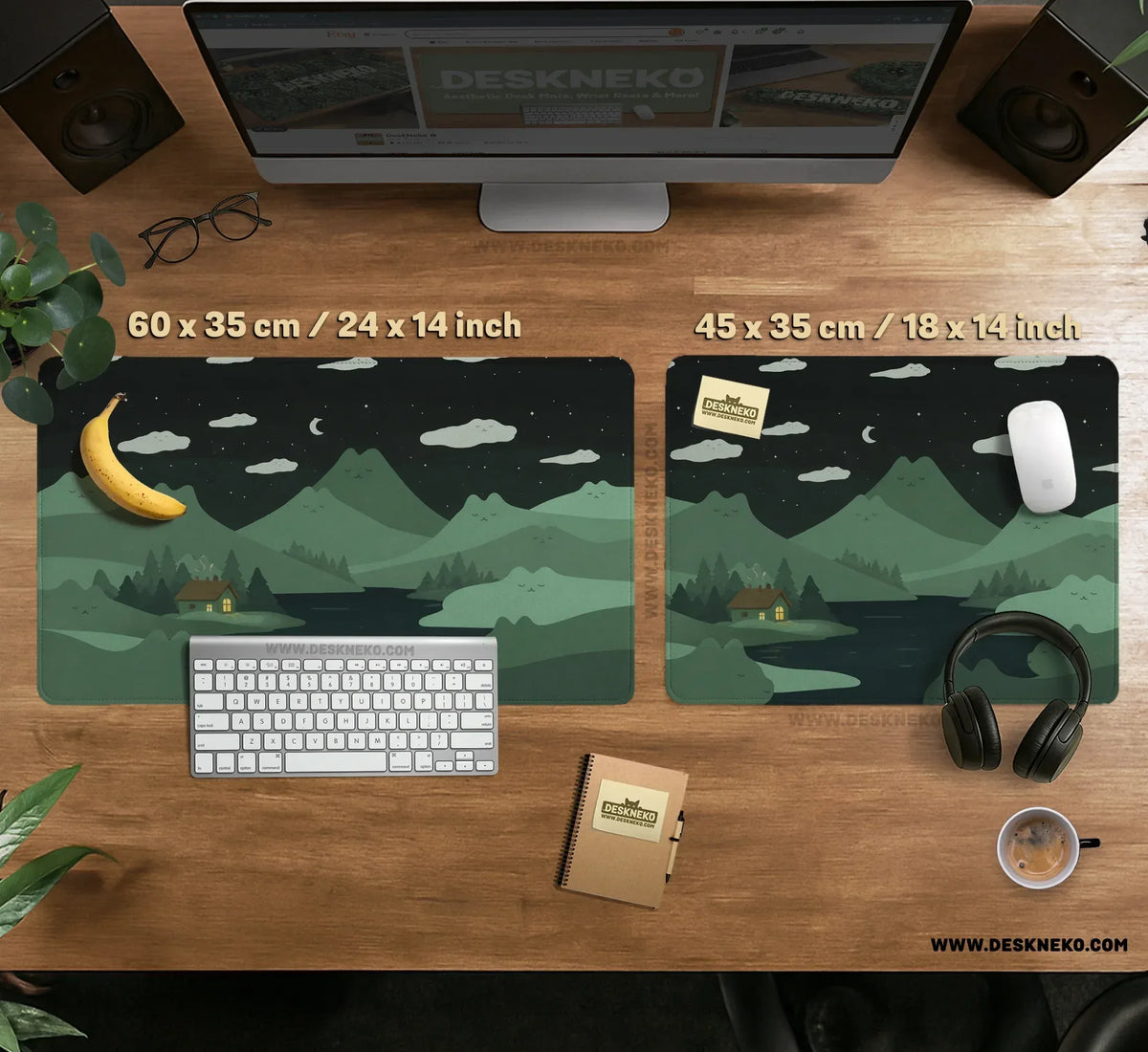 Night Forest Cats Landscape Desk Mat Mousepad XXL - Deskneko