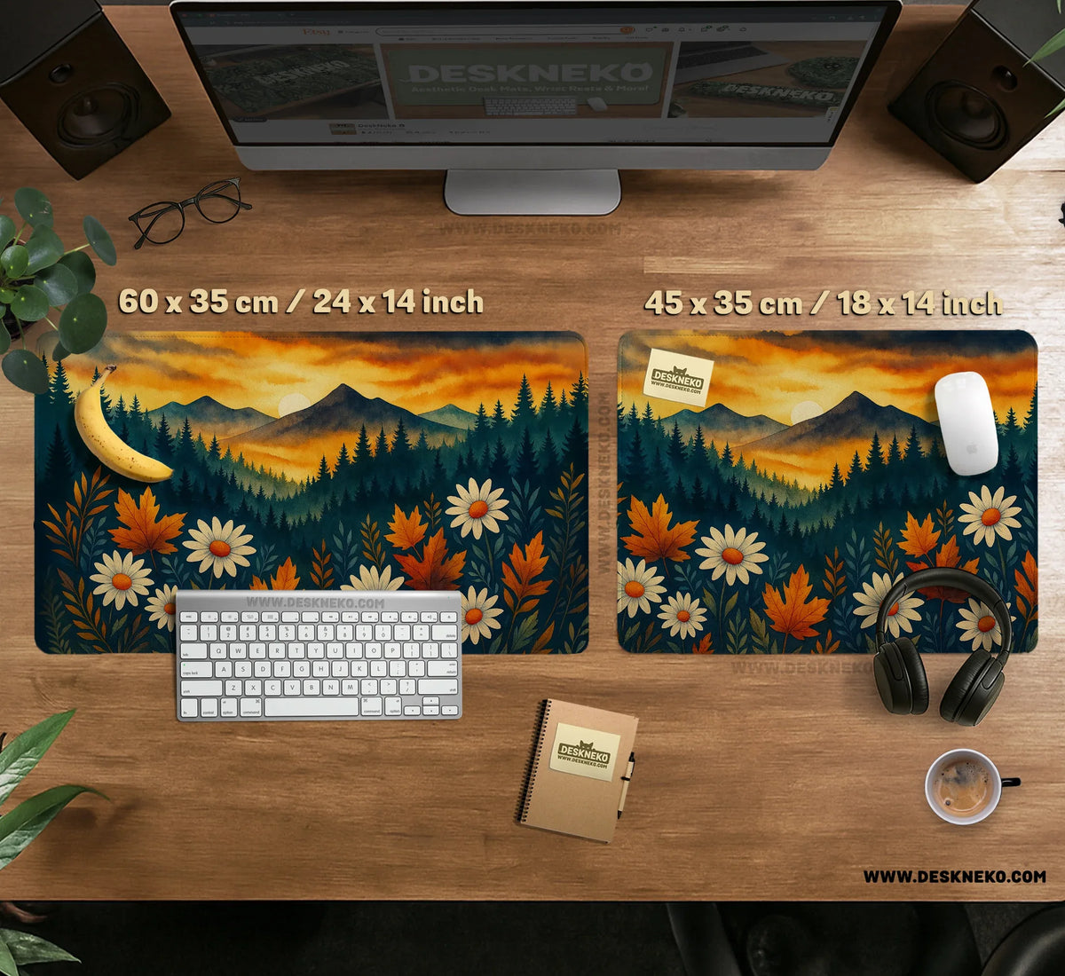 Sunset Forest Mountain Desk Mat - Deskneko