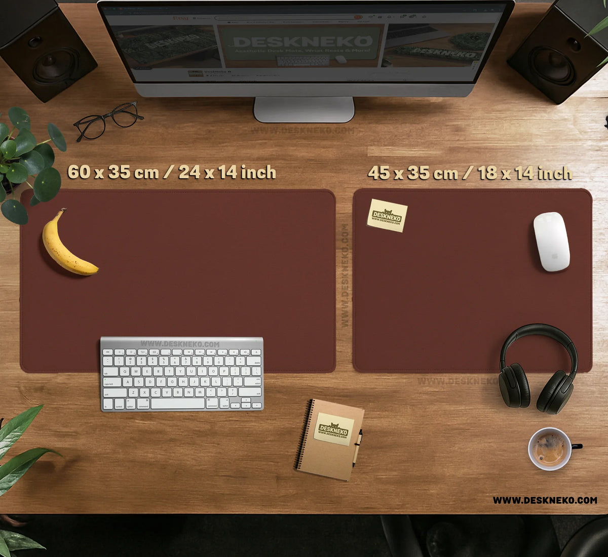 Mahogany Desk Mat Mousepad, Minimalist Brown Extended Desk Pad - Deskneko