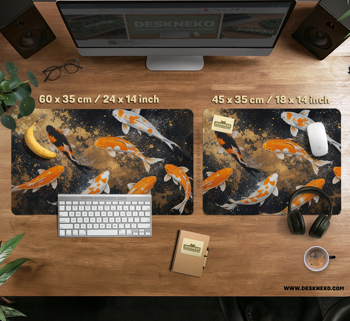 Black Gold Koi Desk Mat Mousepad - Desk Mat - Deskneko - Desk Mats & Mousepads