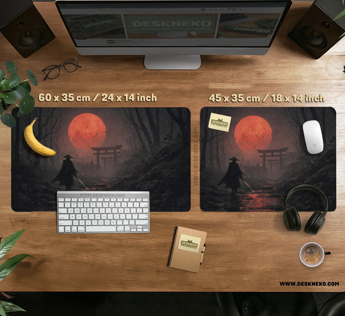 Samurai Red Moon Desk Mat Mousepad - Deskneko