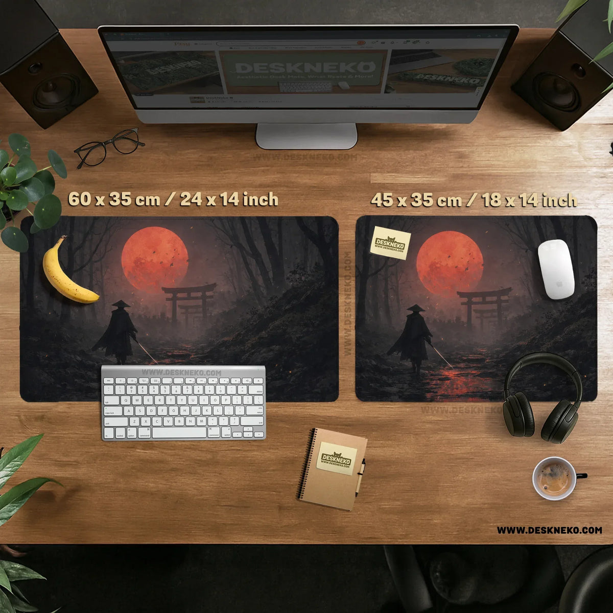 Samurai Red Moon Desk Mat Mousepad - Deskneko
