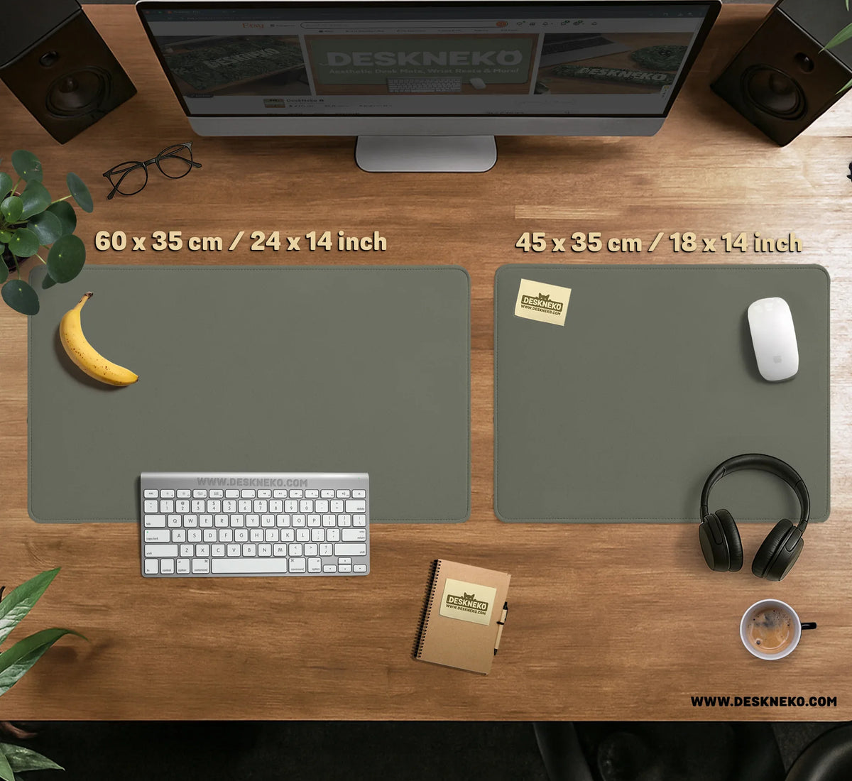 Eucalyptus Sage Desk Mat, Minimalist Extended Mousepad, Waterproof - Deskneko