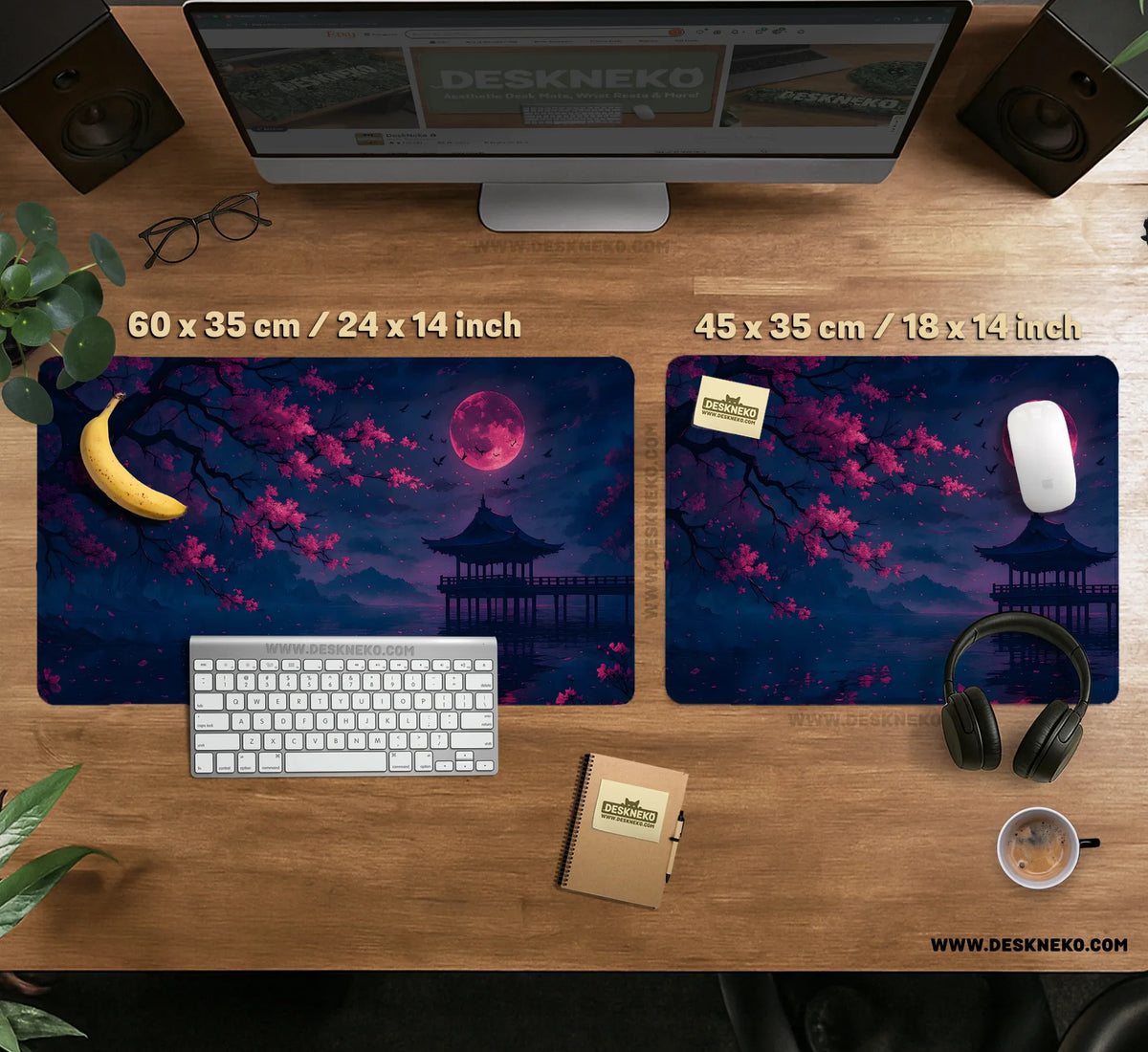 Dark Sakura Cherry Blossom Desk Mat - Deskneko