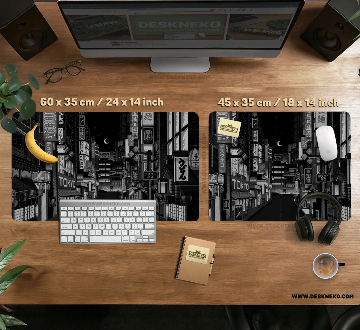 Black White Tokyo Desk Mat - Deskneko