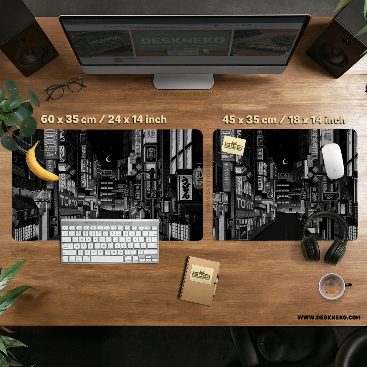 Black White Tokyo Desk Mat - Deskneko