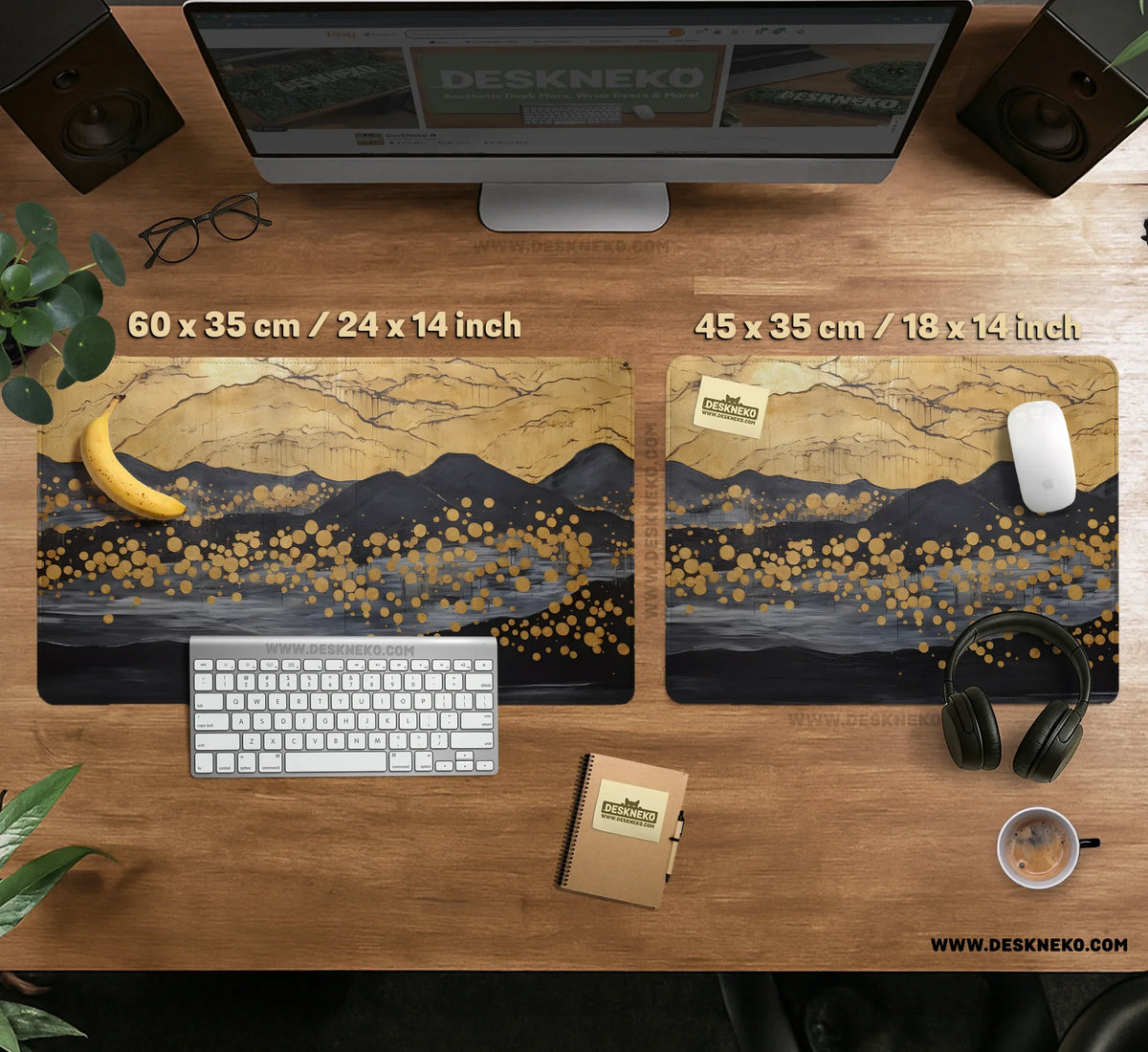 Black Gold Abstract Mountain Desk Mat & Mousepad - Deskneko