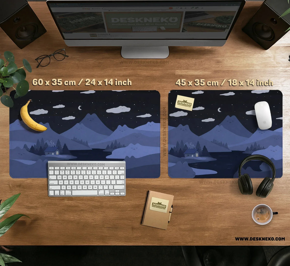 Navy Blue Mousepad With Cat Shaped Hills - Deskneko