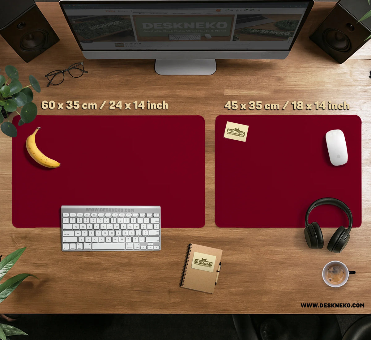 Burgundy Desk Mat for Gaming and Office Desks | Premium Mousepad - Deskneko