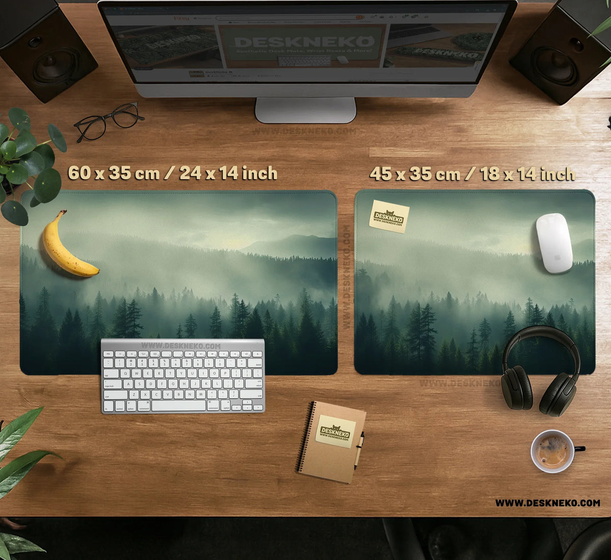Sage Green Forest Desk Mat Extended XXL Mousepad - Deskneko