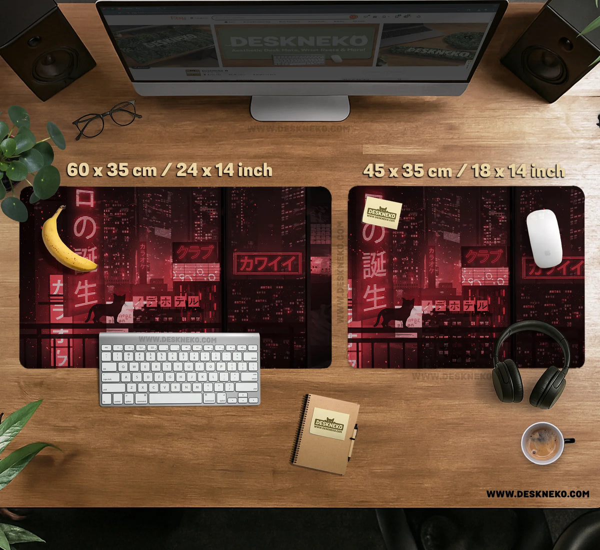 Red Cyberpunk Tokyo Cat Desk Mat - Deskneko