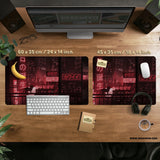 Red Cyberpunk Tokyo Cat Desk Mat - Deskneko