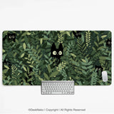 Botanical Cat Desk Mat, Cozy Green Desk Pad for Work and Gaming - Deskneko