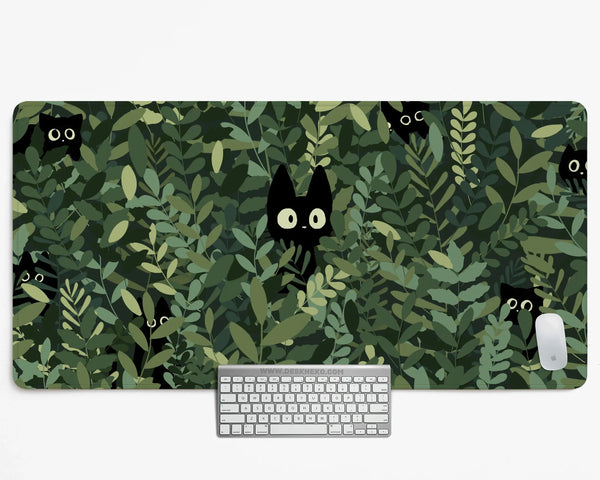 Botanical Cat Desk Mat, Cozy Green Desk Pad for Work and Gaming - Deskneko