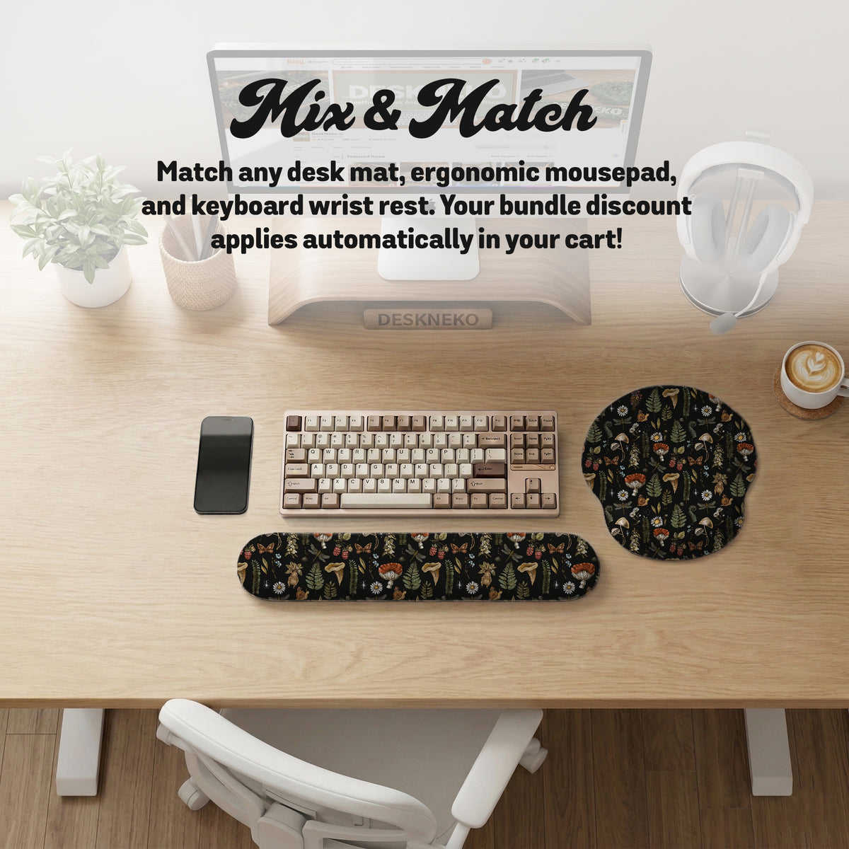 Dark Botanical Desk Mat Mousepad - Desk Mat - Deskneko - Desk Mats & Mousepads
