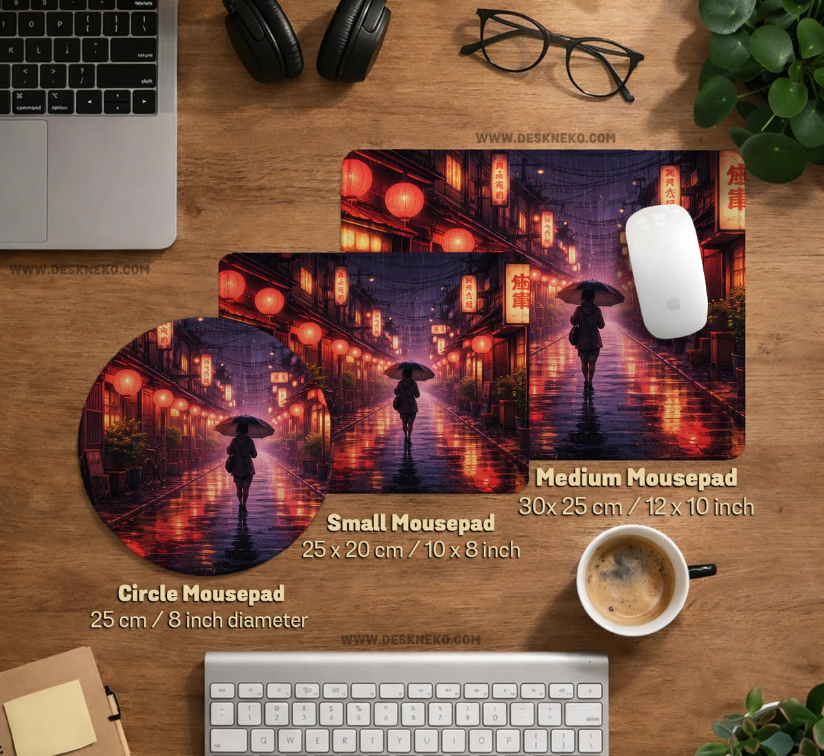 Lofi Anime Desk Mat XXL Extended Japanese Rainy Street - Deskneko